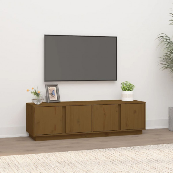 Mobiliário de TV madeira maciça de pinho marrom mel 140x40x40 cm D