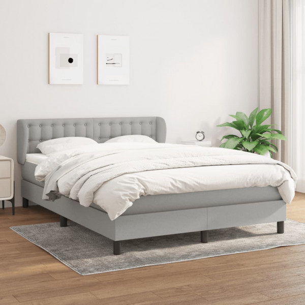 Cama box spring con colchón tela gris claro 140x190 cm D