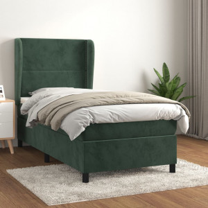 Cama box spring con colchón terciopelo verde oscuro 90x200 cm D