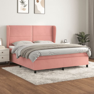 Cama box spring con colchón terciopelo rosa 160x200 cm D