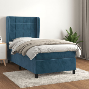 Cama box spring con colchón terciopelo azul oscuro 80x200 cm D