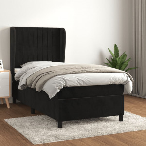 Cama box spring con colchón terciopelo negro 80x200 cm D