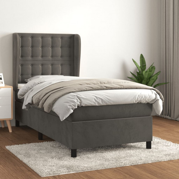 Cama box spring con colchón terciopelo gris oscuro 90x200 cm D