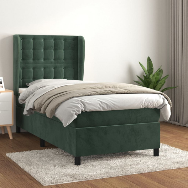 Cama box spring com colchão de veludo verde escuro 90x200 cm D