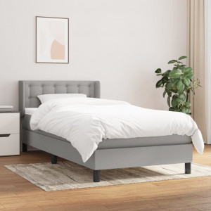 Cama box spring con colchón tela gris claro 80x200 cm D