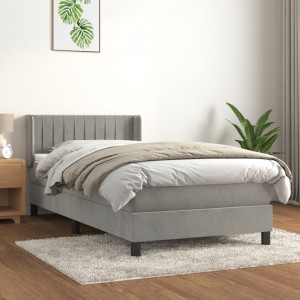 Cama box spring con colchón terciopelo gris claro 90x190 cm D