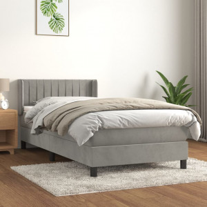 Cama box spring con colchón terciopelo gris claro 100x200 cm D