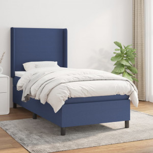Cama box spring con colchón tela azul 90x190 cm D