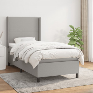 Cama box spring con colchón tela gris claro 90x200 cm D