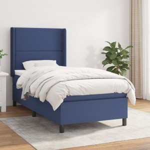 Cama box spring con colchón tela azul 90x190 cm D