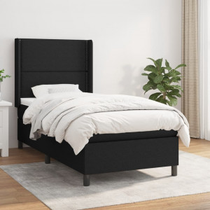 Cama box spring con colchón tela negro 90x200 cm D