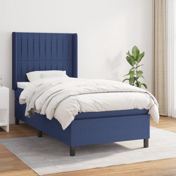 Cama box spring com colchão tecido azul 90x200 cm D