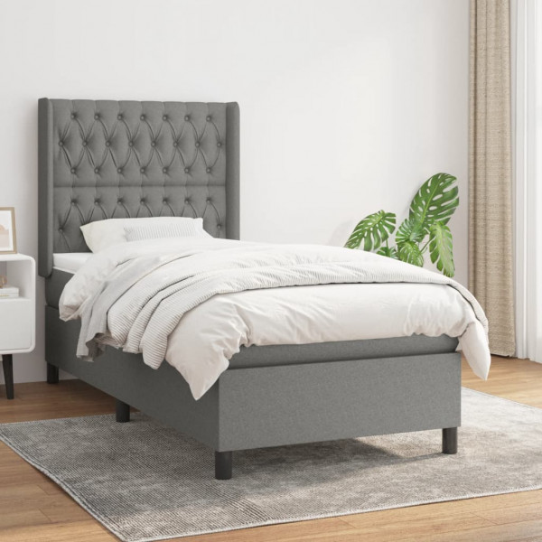 Cama box spring com colchão tecido cinza escuro 100x200 cm D