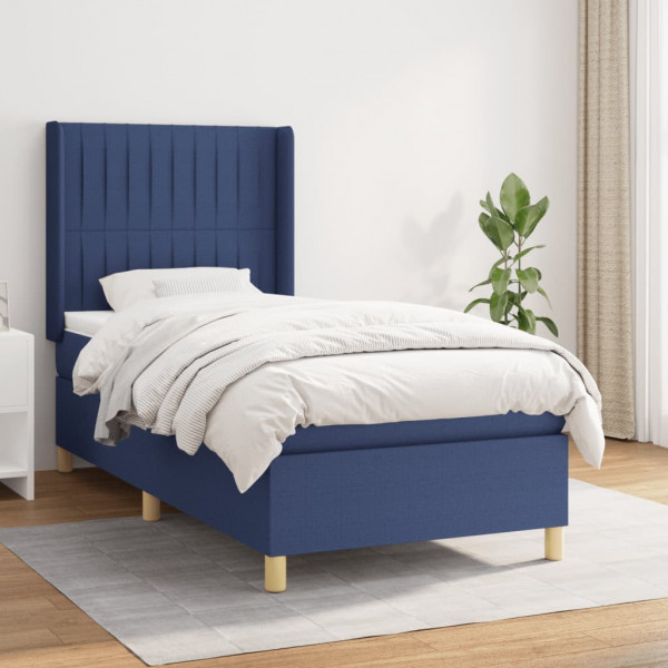 Cama box spring com colchão tecido azul 90x190 cm D