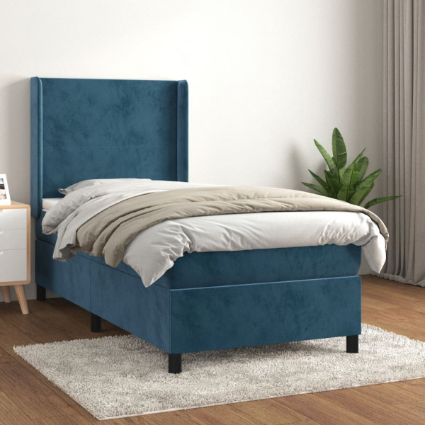 Cama box spring com colchão de veludo azul escuro 90x190 cm D