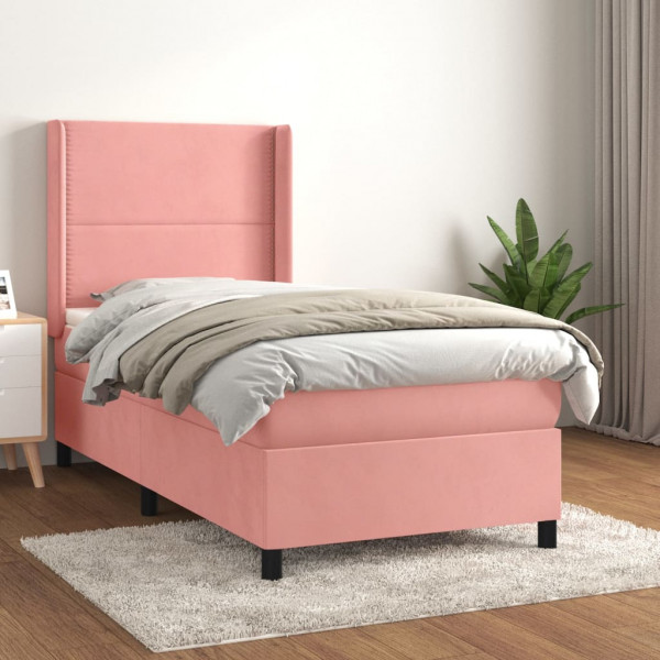 Cama box spring con colchón terciopelo rosa 100x200 cm D