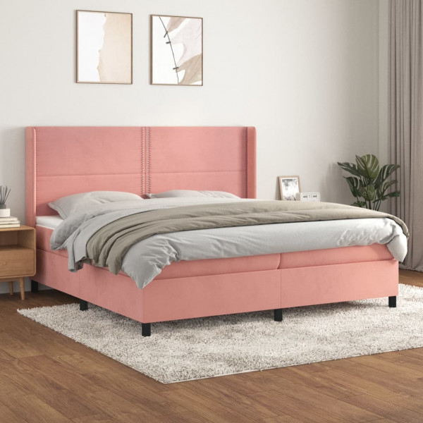 Cama box spring con colchón terciopelo rosa 200x200 cm D