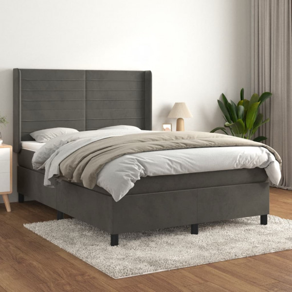 Cama box spring con colchón terciopelo gris oscuro 140x200 cm D