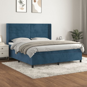 Cama box spring con colchón terciopelo azul oscuro 160x200 cm D