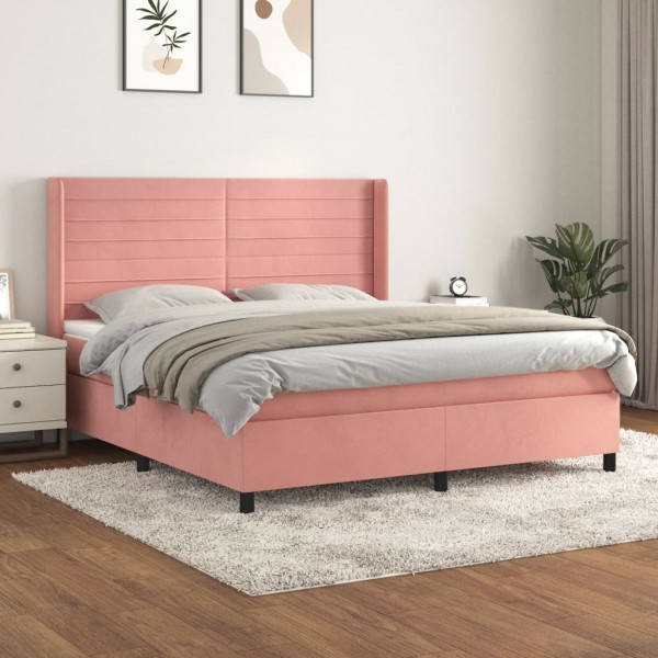 Cama box spring com colchão de veludo rosa 160x200 cm D