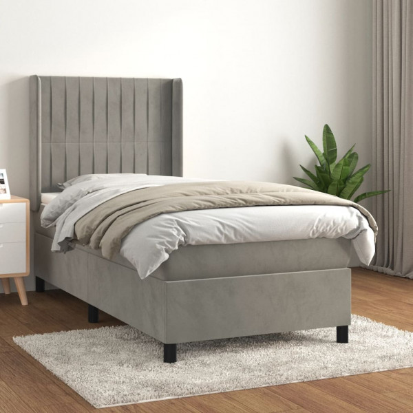 Cama box spring con colchón terciopelo gris claro 80x200 cm D