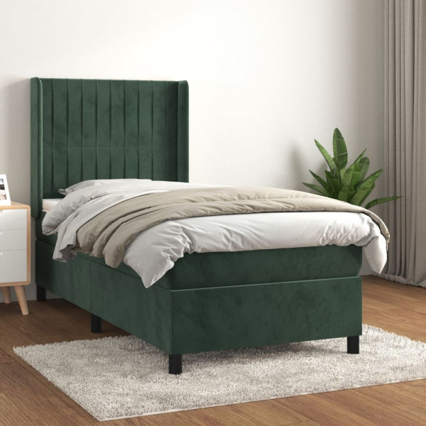 Cama box spring con colchón terciopelo verde oscuro 80x200 cm D