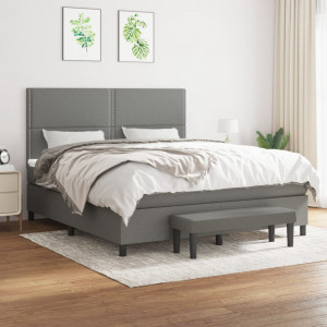 Cama box spring con colchón tela gris oscuro 160x200 cm D