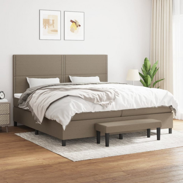 Cama box spring com colchão de tecido cinza taupe 200x200 cm D