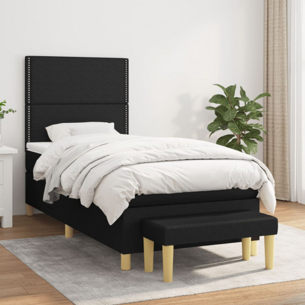 Cama box spring con colchón tela negro 90x190 cm D