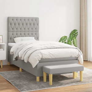 Cama box spring con colchón tela gris claro 90x200 cm D