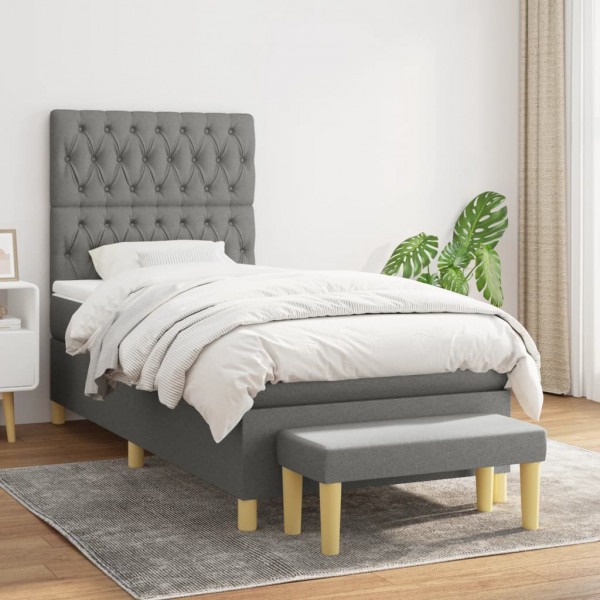 Cama box spring com colchão tecido cinza escuro 90x200 cm D