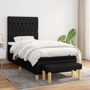 Cama box spring con colchón tela negro 90x200 cm D