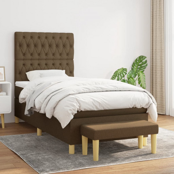 Cama box spring com colchão de tecido marrom escuro 90x200 cm D