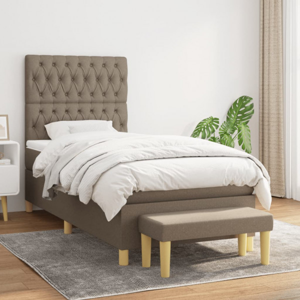 Cama box spring con colchón tela gris taupe 90x200 cm D