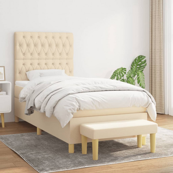 Cama box spring com colchão de tecido creme 90x200 cm D