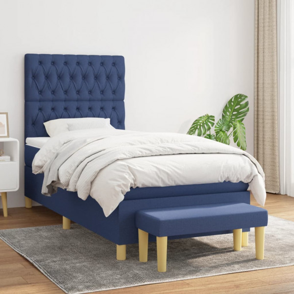 Cama box spring con colchón tela azul 100x200 cm D