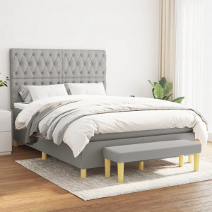 Cama box spring con colchón tela gris claro 140x190 cm D