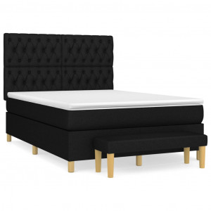 Cama box spring con colchón tela negro 140x190 cm D