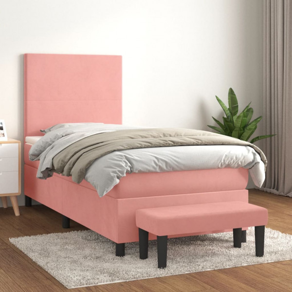 Cama box spring con colchón terciopelo rosa 80x200 cm D