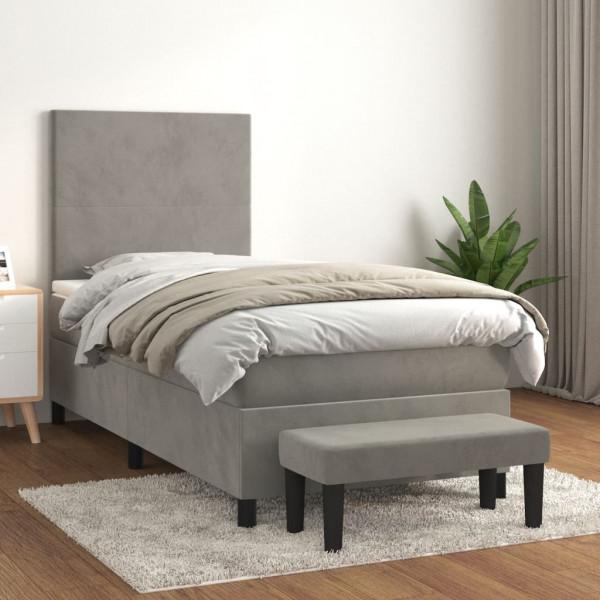 Cama box spring com colchão veludo cinza claro 100x200 cm D