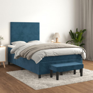 Cama box spring com colchão de veludo azul escuro 120x200 cm D