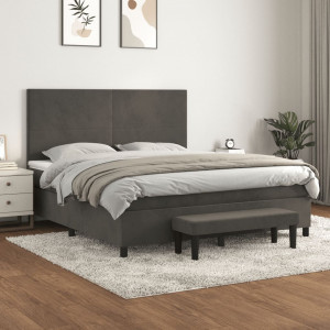 Cama box spring com colchão veludo cinza escuro 160x200 cm D