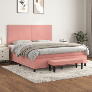 Cama box spring com colchão de veludo rosa 180x200 cm D