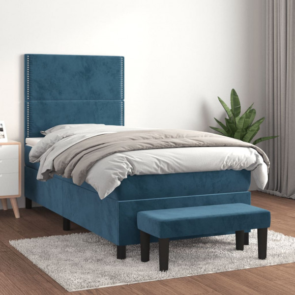 Cama box spring com colchão de veludo azul escuro 80x200 cm D