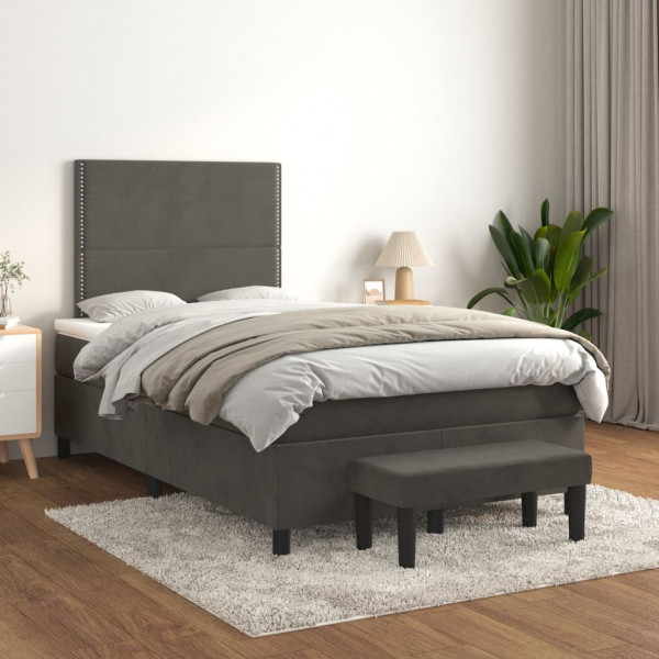 Cama box spring con colchón terciopelo gris oscuro 120x200 cm D