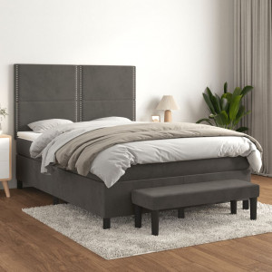 Cama box spring com colchão veludo cinza escuro 140x190 cm D