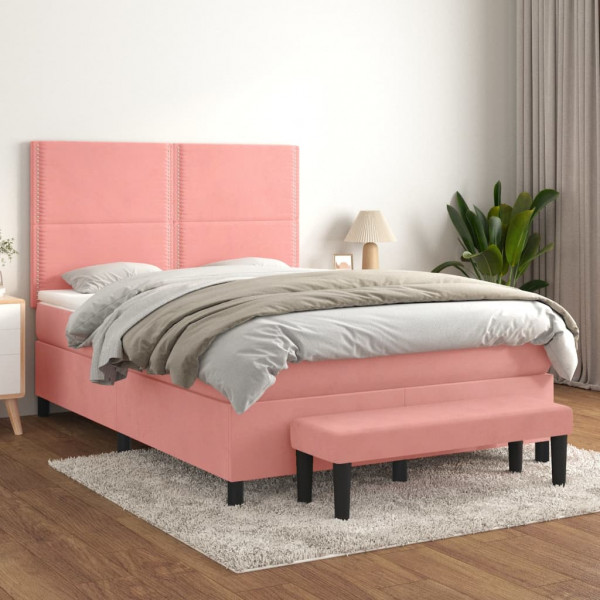 Cama box spring com colchão de veludo rosa 140x200 cm D