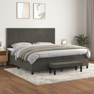 Cama box spring com colchão veludo cinza escuro 200x200 cm D