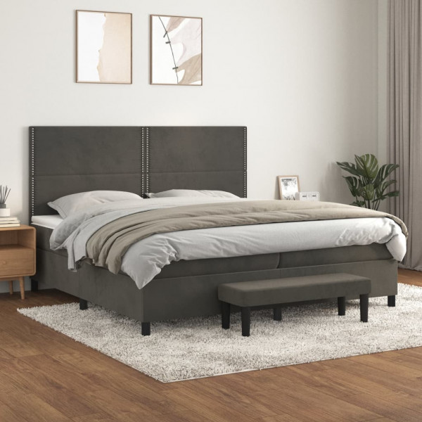 Cama box spring con colchón terciopelo gris oscuro 200x200 cm D