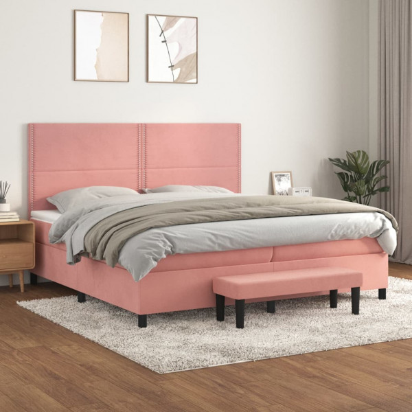 Cama box spring com colchão de veludo rosa 200x200 cm D